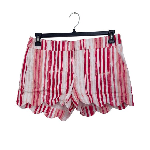 Crown & Ivy Womens Scallop Hem Striped Shorts Size 4 Pink & White Cotton Blend - Picture 11 of 11